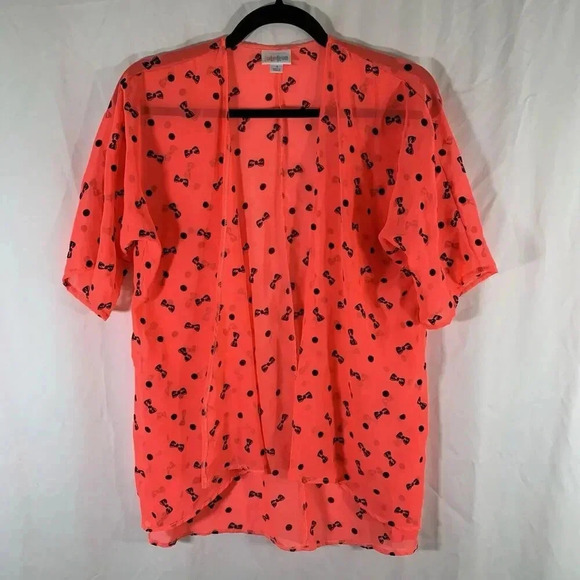 LulaRoe Cardigan Girls 3 Hot Pink Lightwieght Open Front Sheer Short Sleeve - Picture 1 of 7